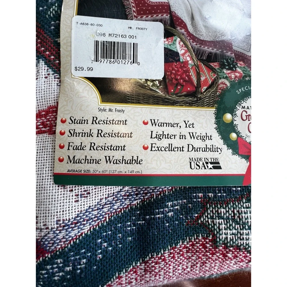 Vintage Tapestry Throw Blanket Triple Woven Holiday Christmas Snowmen‎ 50x60